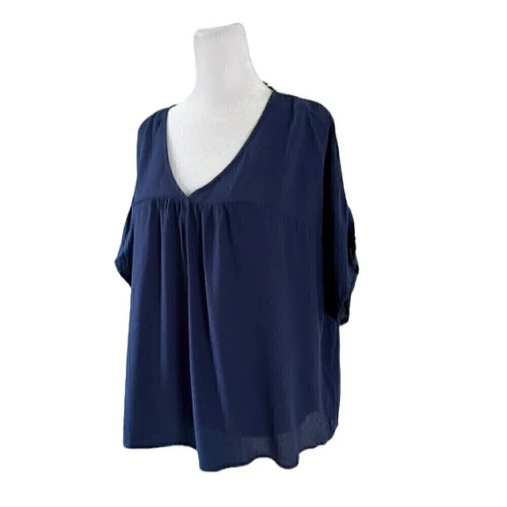 Madewell Rhyme Navy Vneck Top Blouse Size Small NWT